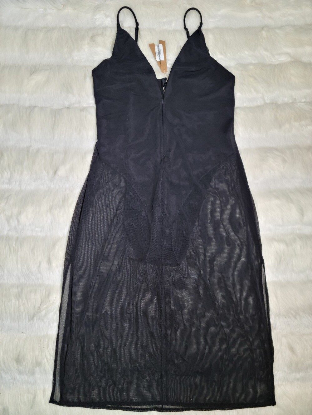 Skims Body Mesh Plunge Midi Dress Black Onyx Women 2X NEW
